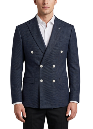 Vitali Textured Black Modern Fit Peak Lapel Stretch Double Breasted Sport Coat