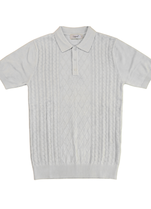 Lavane N.Y. Mens White Diamond Knit Short Sleeve Polo Sweater Shirt