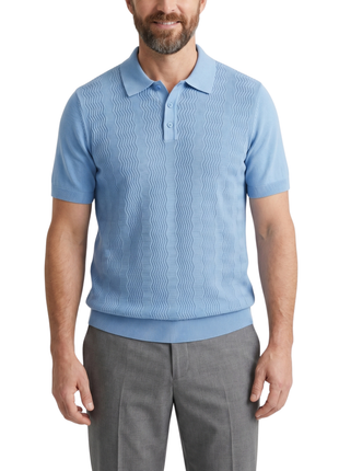 Lavane N.Y. Mens Light Blue Textured Knit Short Sleeve Polo Sweater Shirt