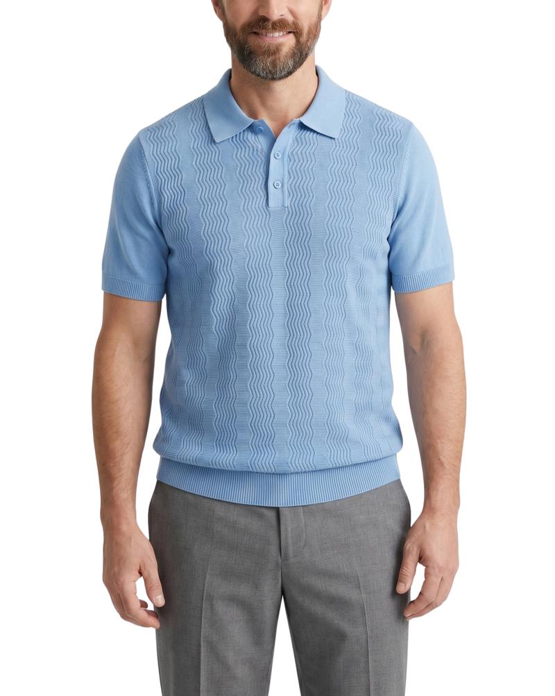 Lavane N.Y. Mens Light Blue Textured Knit Short Sleeve Polo