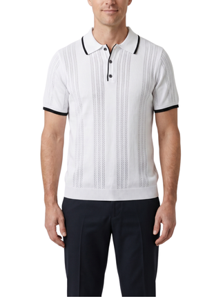 Lavane N.Y. Mens White Knit Short Sleeve Polo Sweater Shirt