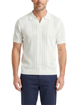 Lavane N.Y. Mens White Knit Short Sleeve Polo Sweater Shirt