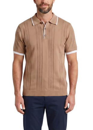 Lavane N.Y. Mens Khaki Brown Knit Short Sleeve Polo Sweater Shirt