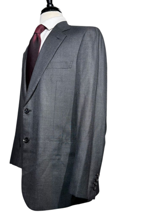 Brioni Mens Charcoal Textured Fully-Canvassed Notch Lapel Classic Fit 2-Button Wool Silk Blend Suit with Asymmetric Pockets - 42L