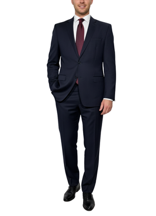 Versace Collection Mens Solid Dark Blue Notch Lapel Classic Fit 2-Button Wool Suit - 44L