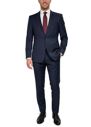 Versace Collection Mens Solid Dark Blue Notch Lapel Classic Fit 2-Button Wool Suit - 44L