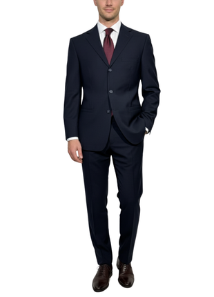 Versace Classic Mens Solid Dark Blue Notch Lapel Classic Fit 3-Button Wool Suit - 38L