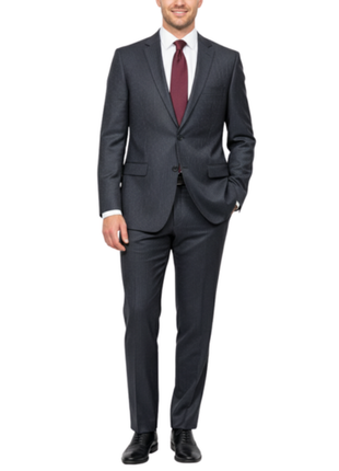 Versace Collection Mens Charcoal Pinstripe Notch Lapel Classic Fit 2-Button Wool Suit - 44L