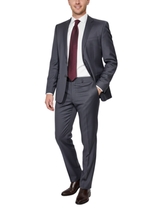 Versace Collection Mens Solid Charcoal Notch Lapel Classic Fit 2-Button Wool Suit - 40L