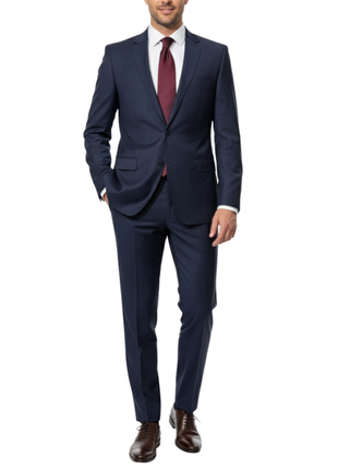 Versace Collection Mens Solid Navy Notch Lapel Classic Fit 2-Button Wool Silk Suit - 40L