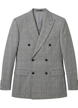 Brioni Mens Light Gray Glen Plaid Fully-Canvassed Peak Lapel Slim Fit Double Breasted Wool Suit  - 38R