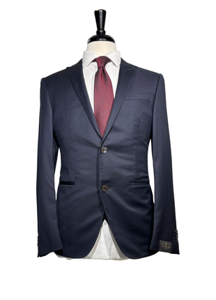 Corneliani Mens Solid Midnight Blue Fully-Canvassed Peak Lapels Slim Fit Sport Coat - 42S