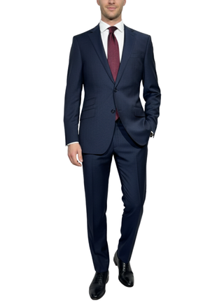 Bartorelli Napoli Mens Navy Pinstripe Notch Lapel Classic Fit 2-Button Wool Suit with Ticket Pocket - 40L