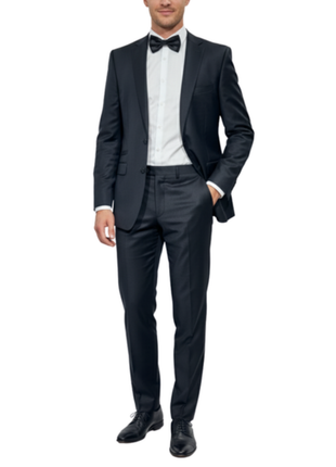 Bartorelli Napoli Mens Black Tonal Weave Notch Lapel Slim Fit 2-Button Wool Suit with Ticket Pocket - 44L