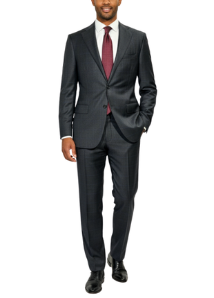 Corneliani Mens Charcoal Windowpane Fully-Canvassed Notch Lapels Classic Fit 2 Button Wool Suit - 40L