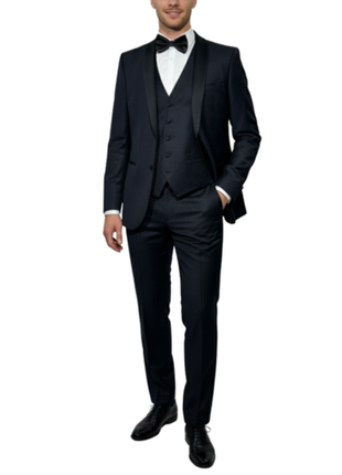 Corneliani Mens Black Textured Fully-Canvassed Shawl Lapel Classic Fit 3-Piece Wool Tuxedo - 40R