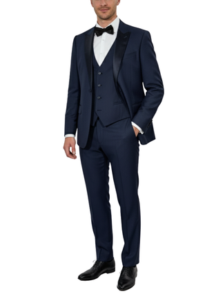 Armani Collezioni M Line Navy Micro-Check Slim Fit Peak Lapel 3-Piece Wool Tuxedo - 44R