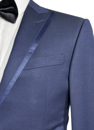 Corneliani Mens Solid Navy Fully-Canvassed Peak Lapel Slim Fit 3-Piece Wool Tuxedo Suit - 36R