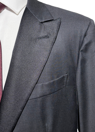 Isaia Mens Solid Dark Charcoal Fully-Canvassed Peak Lapel Classic Fit 1-Button Wool Tuxedo - 44R