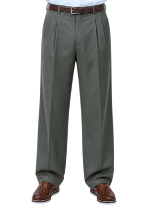 Tovaglia Mens Solid Dark Green Wide Leg Pleated Wool Dress Pants