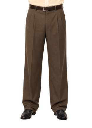 Tovaglia Mens Solid Dark Brown Wide Leg Pleated Wool Dress Pants