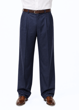 Tovaglia Mens Solid Navy Wide Leg Wool Cashmere Pleated Dress Pants