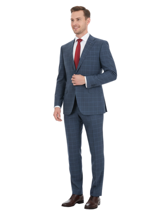 Canali 1934 Mens Blue Plaid 44L Drop 7 100% Wool 2 Piece Suit
