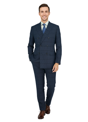 Giorgio Fiorelli Mens Navy Blue Plaid Classic Fit Double Breasted 2 Piece Suit