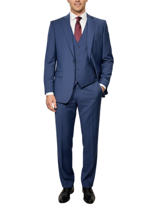 Cleo Luxor Blue Regular Fit Wool Stretch 3 Piece Suit