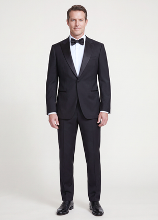 Z Zegna Solid Black Satin Peak Lapel Classic Fit 1-Button Wool Tuxedo - 38S