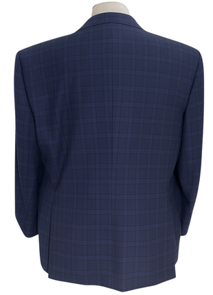 Canali Navy Blue Windowpane Plaid Notch Lapel 100% Wool 2 Button Suit 44L
