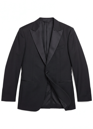 Z Zegna Solid Black Satin Peak Lapel Classic Fit 1-Button Wool Tuxedo - 38S