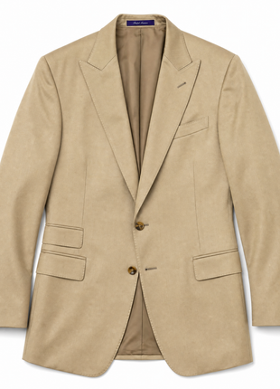 Ralph Lauren Purple Label Solid Tan Peak Lapel Slim Fit 3-Piece Silk Suit - 40R