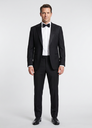 Armani Collezioni Solid Black Peak Lapel Slim Fit 1-Button Wool Mohair Tuxedo - 36R