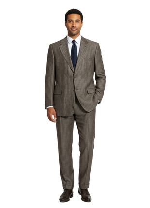 Canali Men's Brown Pinstripe 100% Linen Suit - 46R