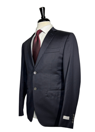 Canali Solid Navy Slim Fit Notch Lapel Canvassed Wool 3-Piece Suit 38R