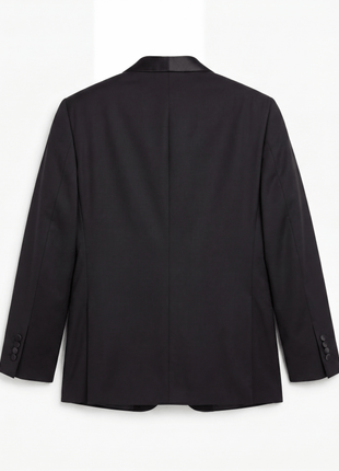 Z Zegna Solid Black Satin Peak Lapel Classic Fit 1-Button Wool Tuxedo - 44L