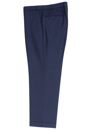 Canali Navy Blue Windowpane Plaid Notch Lapel 100% Wool 2 Button Suit 44L