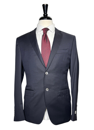 Canali Solid Navy Slim Fit Notch Lapel Canvassed Wool 3-Piece Suit 38R