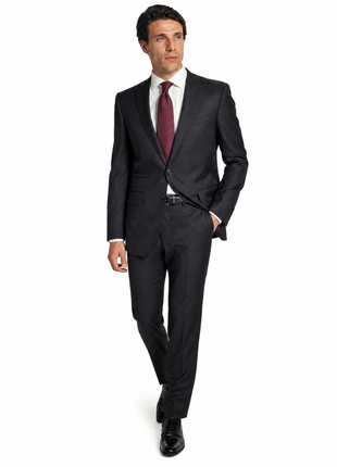Luciano Bardelli Dark Charcoal Shadow Stripe Notch Lapel Classic Fit 2-Button Australian Wool Suit - 40R