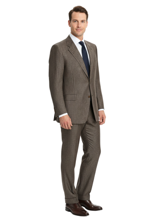 Canali Men's Brown Pinstripe 100% Linen Suit - 44R
