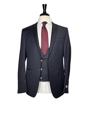 Canali Solid Navy Slim Fit Notch Lapel Canvassed Wool 3-Piece Suit 38R