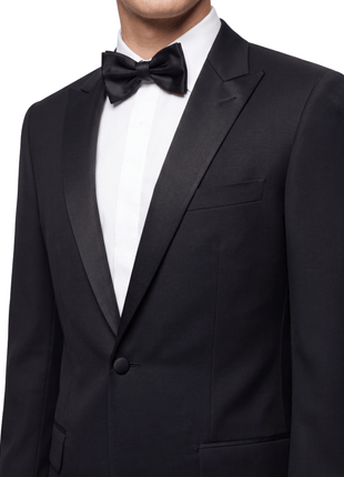Z Zegna Solid Black Satin Peak Lapel Classic Fit 1-Button Wool Tuxedo - 44L