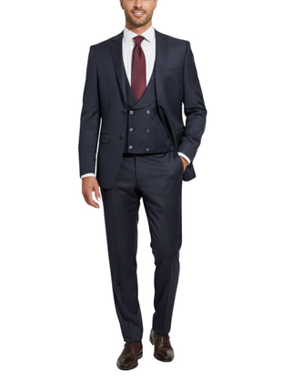 Canali Solid Navy Slim Fit Notch Lapel Canvassed Wool 3-Piece Suit 38R