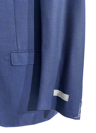 Canali Navy Blue Textured Notch Lapel 100% Wool 2 Button Suit 46L