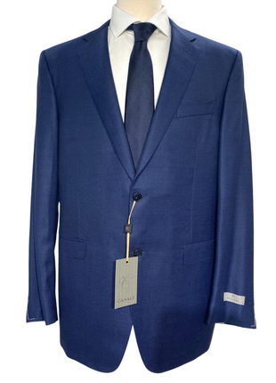 Canali Navy Blue Textured Notch Lapel 100% Wool 2 Button Suit 46L