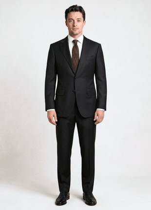 Mazara Mens Solid Black Slim Fit Notch Lapel Wool Cashmere 2-Button Suit