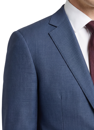 Z Zegna Mens Blue Micro-Check Notch Lapel Slim Fit 2-Button Wool Suit - 44L