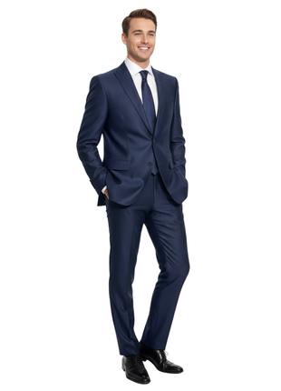 Canali Navy Blue Tonal Pinstriped Peak Lapel Wool-Silk Blend 1 Button Suit 44L