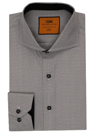 Steven Land Black Micro Check Regular Fit Cutaway Collar Wrinkle & Shrink Free Cotton Dress Shirt